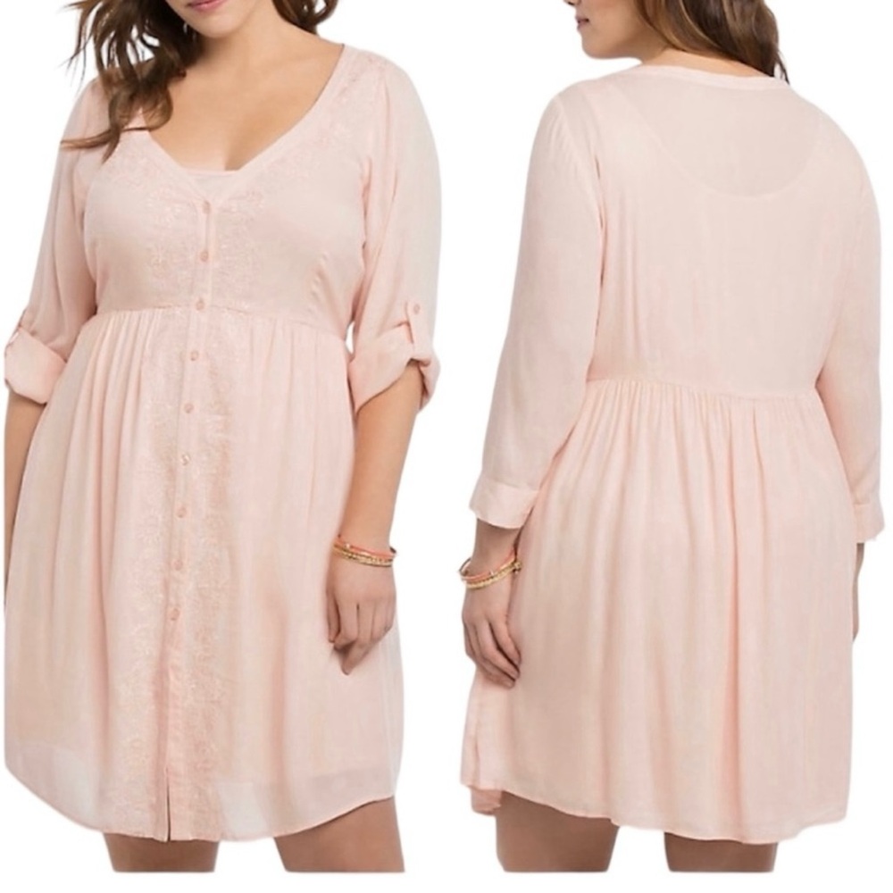 Torrid Embroidered Gauze Shirt Dress Balletcore Lightweight Feminine Soft
